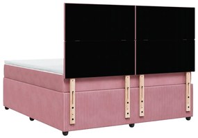 Κρεβάτι Boxspring με Στρώμα Ροζ 180x200 εκ. Βελούδινο - Ροζ