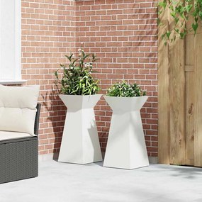 vidaXL Γλάστρες Κήπου 2 τεμ με Λεκάνη Λευκή 35x35x73 εκ από Χάλυβα.
