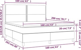vidaXL Κρεβάτι Boxspring με Στρώμα Μαύρο 160x200 εκ. Βελούδινο