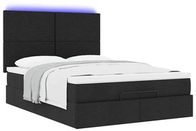 vidaXL Οθωμανικό κρεβάτι με στρώμα & LEDs Μαύρο 140x190 cm Ύφασμα