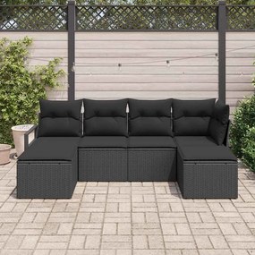 vidaXL Σετ Καναπέ Κήπου 6 pcs Μαύρο Πολυ ράταν