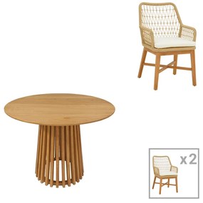 Τραπεζαρία Elaiza-Kenda I σετ 3τεμ σε φυσική-μπεζ απόχρωση Φ80x75εκ