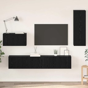 vidaXL Τηλεοπτική Κάβα Τοίχου 4 pcs Μαύρη Οξυά Επεξεργασμένο ξύλο