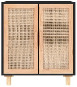vidaXL Ντουλάπι Μαύρο 60 x 30 x 70 εκ. από Μασίφ Πεύκο &amp; Φυσικό Ρατάν