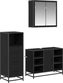 vidaXL Σετ Επίπλων Μπάνιου με ράφι 3 pcs Μαύρη Οξυά Επεξεργασμένο ξύλο