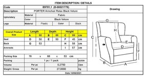 Πολυθρόνα PORTER Relax Μαύρο Velure 68x86x99cm