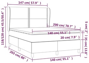 Κρεβάτι Boxspring με Στρώμα Ανοιχτό Γκρι 140x200 εκ. Υφασμάτινο - Γκρι