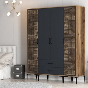 Τετραφυλλη Ντουλαπα Καρυδια/Ανθρακι SOLANO 47.5x160x201.4