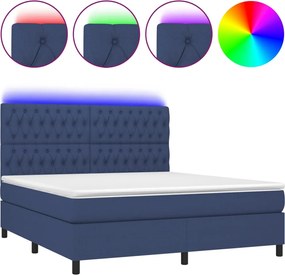 vidaXL Κρεβάτι Boxspring με Στρώμα &amp; LED Μπλε 160x200 εκ. Υφασμάτινο