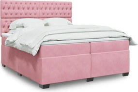 vidaXL Κρεβάτι Boxspring με Στρώμα Ροζ 200x200 εκ. Βελούδινο