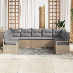 vidaXL Σετ Καναπέ Κήπου 9 pcs Μπεζ Πολυ ράταν