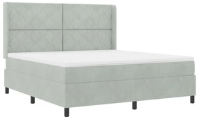 vidaXL Κρεβάτι Box Spring με Στρώμα & LED Ανοιχτό Γκρι 180x200 εκ Βελούδινο