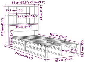 ΚΡΕΒΑΤΙ ΒΙΒΛΙΟΘΗΚΗ ΧΩΡΙΣ ΣΤΡΩΜΑ ΚΑΦΕ 90X190 ΕΚ ΜΑΣΙΦ ΠΕΥΚΟ 3323940