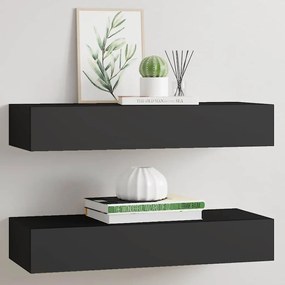 vidaXL Ράφια Τοίχου με Συρτάρια 2 Τεμ. Μαύρα 60 x 23,5 x 10εκ. από MDF