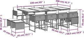 vidaXL Σετ Τραπεζαρίας Κήπου 13 τεμ. Καφέ από Συνθ. Ρατάν με Μαξιλάρια