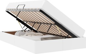 vidaXL Κρεβάτι με αποθηκευτικό χώρο και στρώμα 2 pcs Λευκό Δέρμα