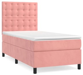 vidaXL Κρεβάτι Boxspring με Στρώμα Ροζ 100x200 εκ. Βελούδινο