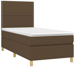 vidaXL Κρεβάτι Boxspring με Στρώμα &amp; LED Σκ.Καφέ 90x190 εκ. Υφασμάτινο