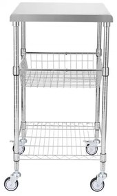 VEVOR Kitchen Utility Cart, 3 Tiers, Wire Rolling Cart with 470LBS Capacity, Steel Service Cart on Wheels, Metal Storage Trolley with 76mm Basket Curved Handle PP Liner 6 Hooks, for Indoor and Outdoor