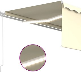 vidaXL Χειροκίνητη τέντα με ηλιακό LED 4 x 3 m Κρεμ 100% Πολυεστέρας