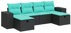 vidaXL Καναπές Κήπου 6 Τεμαχίων Μαύρο από Συνθετικό Ρατάν με Μαξιλάρια