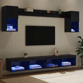 vidaXL Μονάδες Τοίχου ΤV με LED 6 τμχ. Μαύρη Οξυά