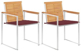 Καρέκλες Κήπου 2 τεμ. από Μασίφ Ξύλο Teak/Ατσάλι με Μαξιλάρια