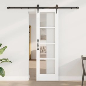 vidaXL Συρόμενη Πόρτα με Σετ Αξεσουάρ Λευκό 61x198.5 εκ. Συμπαγές Ξύλο Πεύκου