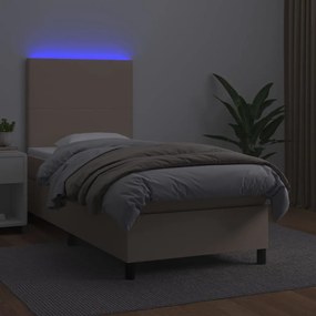 vidaXL Κρεβάτι Boxspring Στρώμα&LED Καπουτσίνο 100x200 εκ. Συνθ. Δέρμα