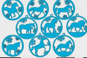 Σετ των 3 Intra απο ξύλο plywood 3mm-4mm πάχος 9 Χριστουγεννιάτικα στολίδια αλόγων - Δίασταση 8x8 cm INTRAFABR-49660226