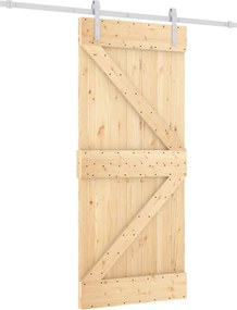 vidaXL Συρόμενη Πόρτα 90 x 210 cm Μασίφ Ξύλο Πεύκου Φυσικό και Λευκό