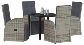 vidaXL Σέτ φαγητού για κήπο με μαξιλάρι 5 pcs Γκρι συνθετικό ρατάν