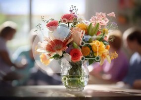 Intra Συλλεκτικό Ξύλινο Παζλ Plywood 4mm - Πολύχρωμο γυάλινο βάζο με λουλούδια στο τραπέζι Σε Ξύλινο Κουτί - Διαστάσεις Puzzle: 10x10 cm – 25 κομμάτια