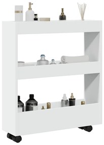 vidaXL Στενό Τρόλεϊ Αποθήκευσης 3 Επιπέδων από Λευκό Μηχανικά Επεξεργασμένο Ξύλο