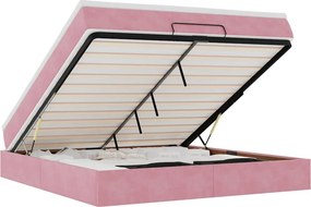 vidaXL Οθωμανικό κρεβάτι με στρώμα ροζ 160x200cm Βελούδο