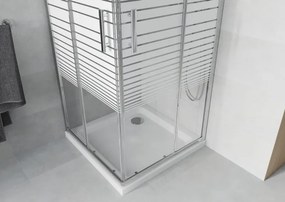 Mexen Rio τετράγωνη καμπίνα ντους 80 x 80 cm, λευκές ρίγες, χρώμιο + επίπεδος