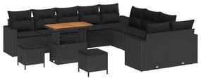 Σετ Καναπέ Κήπου με μαξιλάρι 17 pcs Μαύρο συνθετικό ρατάν