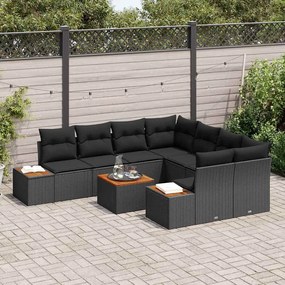 vidaXL Σετ Καναπέ Κήπου με μαξιλάρι 9 pcs Μαύρο Πολυ ράταν