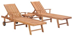 vidaXL Ξαπλώστρες 2 τεμ. από Μασίφ Ξύλο Teak με Τραπέζι