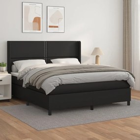 Κρεβάτι Boxspring με Στρώμα Μαύρο 160x200εκ.από Συνθετικό Δέρμα - Μαύρο