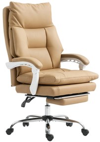 HOMCOM Καρέκλα γραφείου Εργονομική καρέκλα γραφείου με οσφυϊκή υποστήριξη, Αναδιπλούμενα μπράτσα, Υποπόδιο Ανοιχτό καφέ