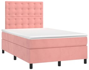 vidaXL Κρεβάτι Boxspring με Στρώμα &amp; LED Ροζ 120x200 εκ. Βελούδινο
