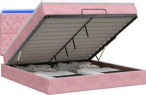 vidaXL Κρεβάτι Ottoman με Στρώμα και LED Ροζ 140 x 190 cm Βελούδο