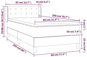 vidaXL Κρεβάτι Boxspring με Στρώμα Γκρι 80 x 200 εκ. Συνθετικό Δέρμα