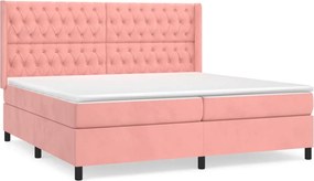 vidaXL Κρεβάτι Boxspring με Στρώμα Ροζ 200x200 εκ. Βελούδινο