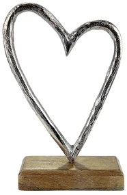 Διακοσμητικό ArteLibre Καρδιά Σε Βάση Φυσικό/Ασημί Ξύλο/Αλουμίνιο 5x14x22cm