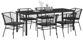 vidaXL Set Κήπου 7 Τεμαχίων της  με Μαξιλάρια Μαύρο Πολυ Ράτανα