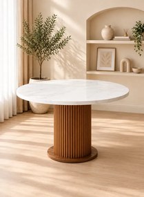 Stewehome Τραπέζι Bohem από MDF Καρυδιά / Λευκό 90x90 cm