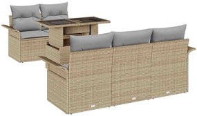 vidaXL Σετ Καναπέ Κήπου με μαξιλάρι 6 pcs Μπεζ Πολυ Ρατάν