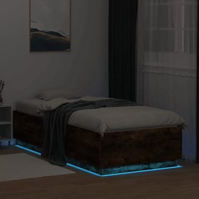 Πλαίσιο Κρεβατιού με LED Καπνιστή Δρυς 90x200 εκ. Επεξεργ. Ξύλο - Καφέ